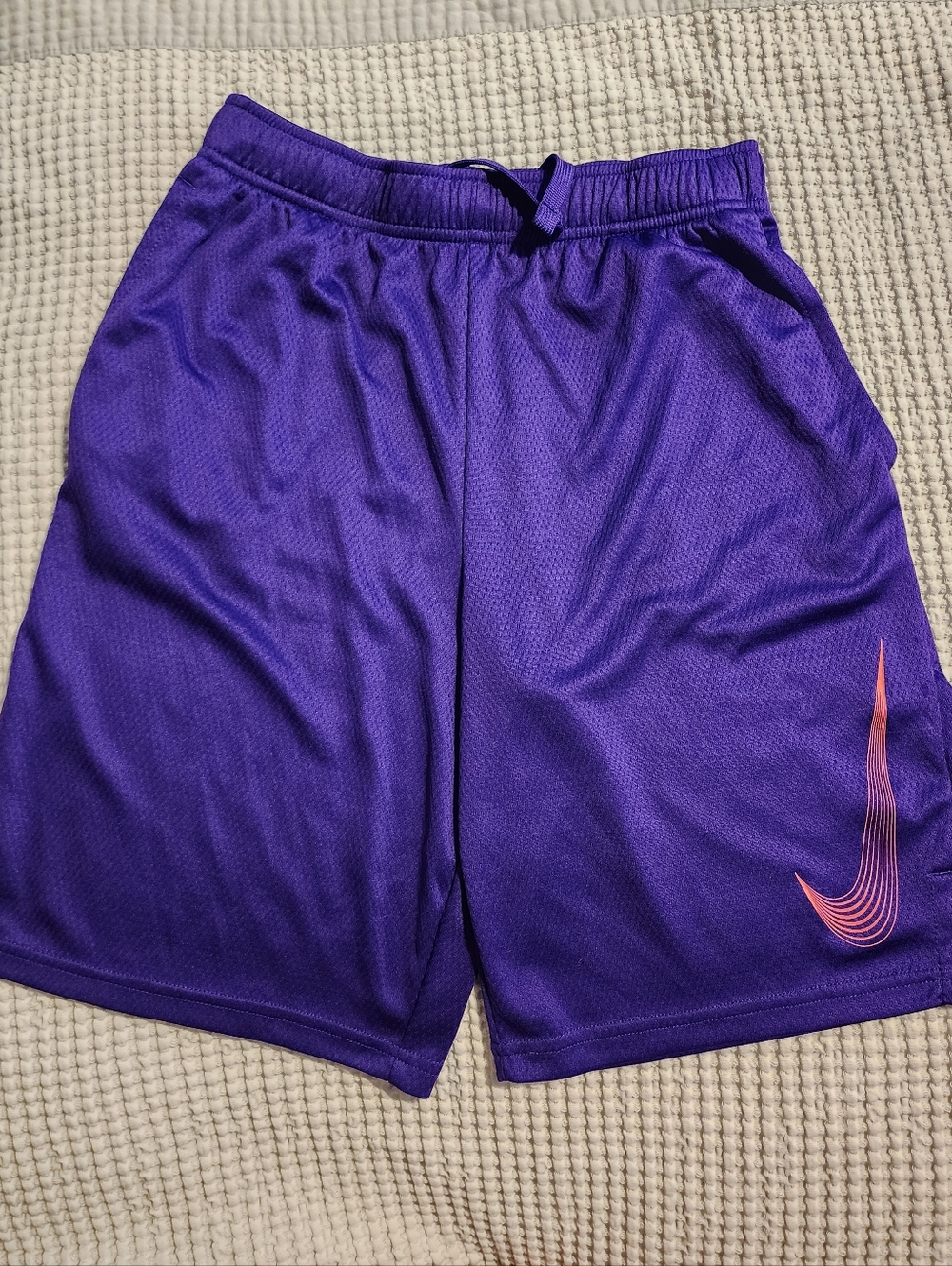 Nike Boys Purple Athletic Shorts with Orange Swoosh XL